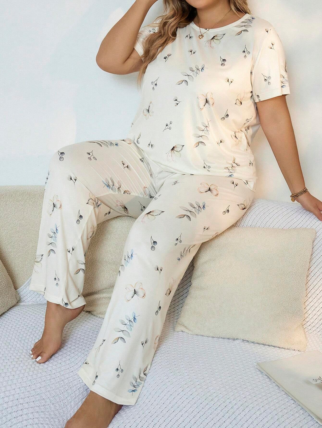 Plus Size Butterfly Printed Pajama Set