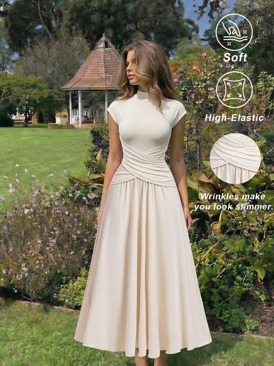 SHEIN MOD فستان طويل سادة مع حزام خصر بلون مشمشي