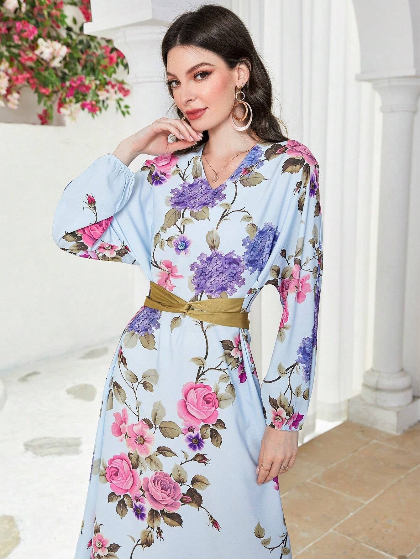 Mulvari Floral Print Lantern Sleeve Dress