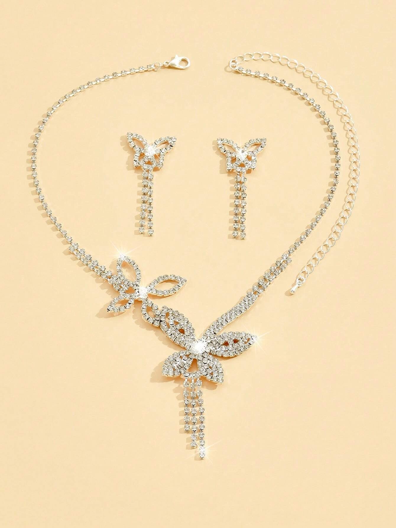 1 Set Bridal Photography Women'S Necklace & Accessories Set Including Silver Earrings, Necklace and Bracelet