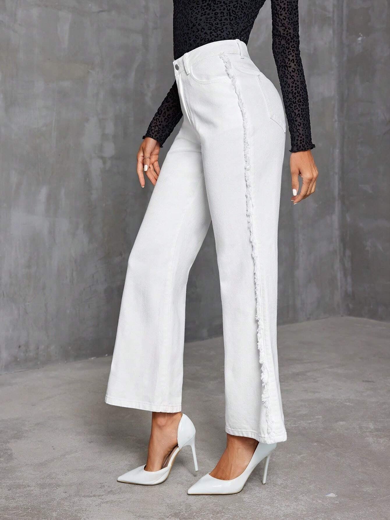 Privé Long Length Flared Jeans with Frayed Hem