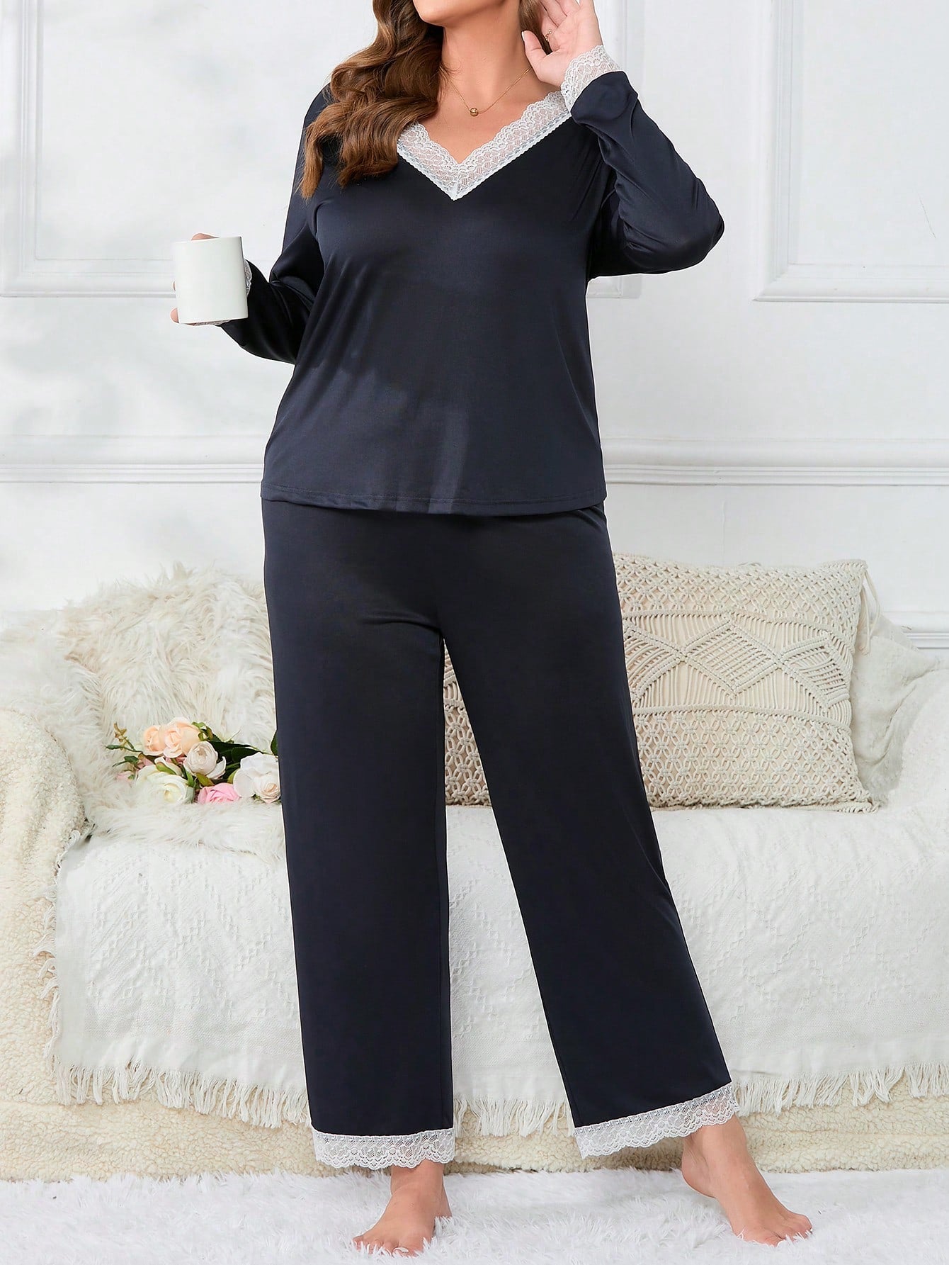 Plus Contrast Lace PJ Set
