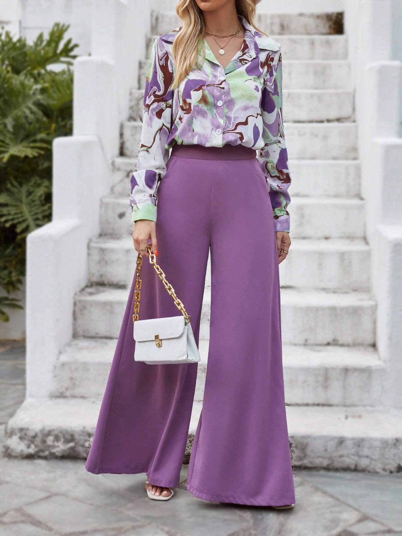 Privé Graphic Print Shirt & Wide Leg Pants