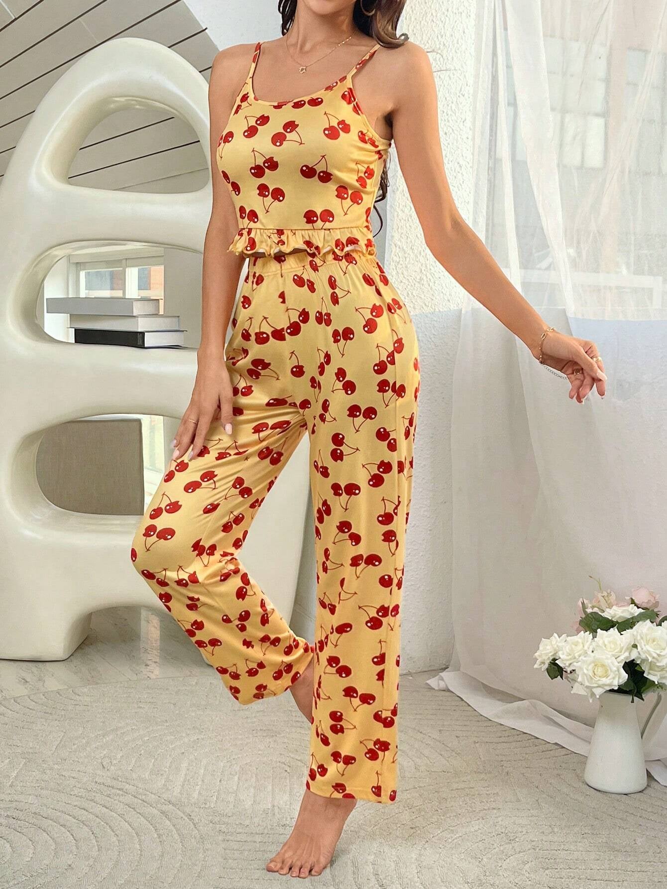 Cherry Printed Cami Top and Shorts Pajama Set