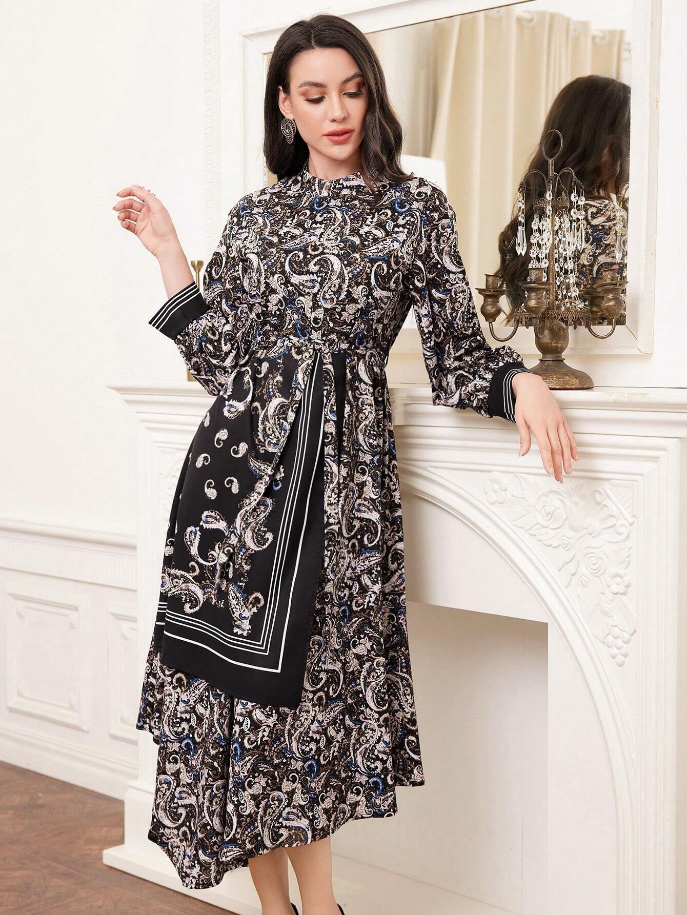 Modely Women'S Paisley Print Belted Maxi Dress