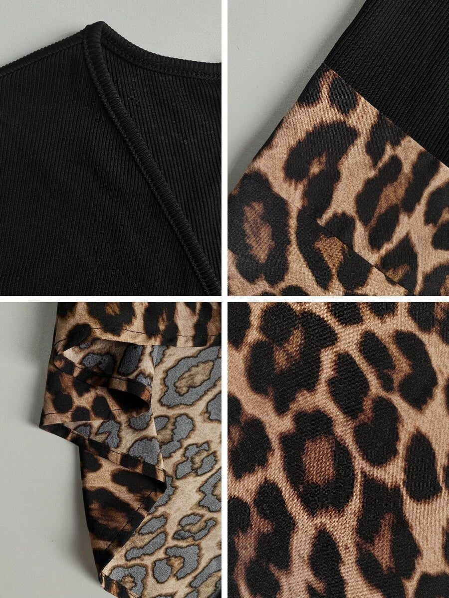 SHEIN Elenzga فستان طويل أسود بطبعة جلد النمر وتصميم ضيق متسع