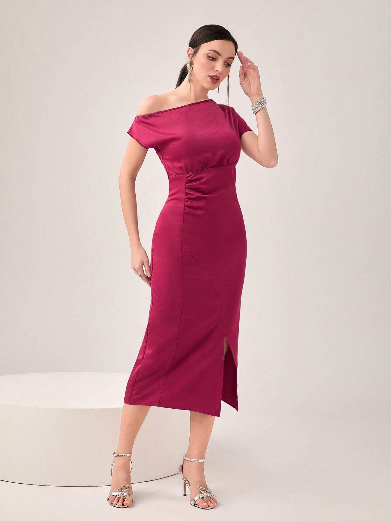 Modely Asymmetrical Neck Split Hem Dress
