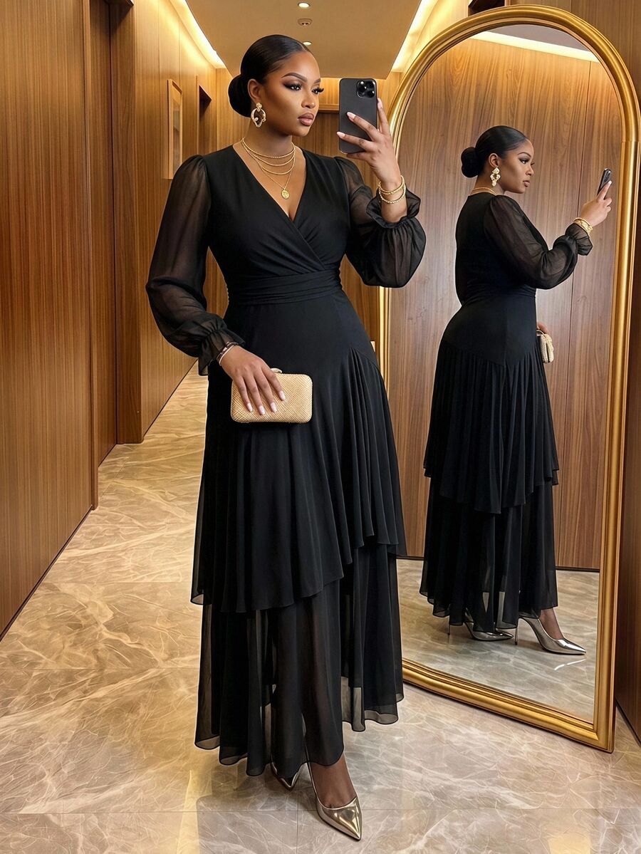 SHEIN Lady فستان أسود للمقاسات الكبيرة
