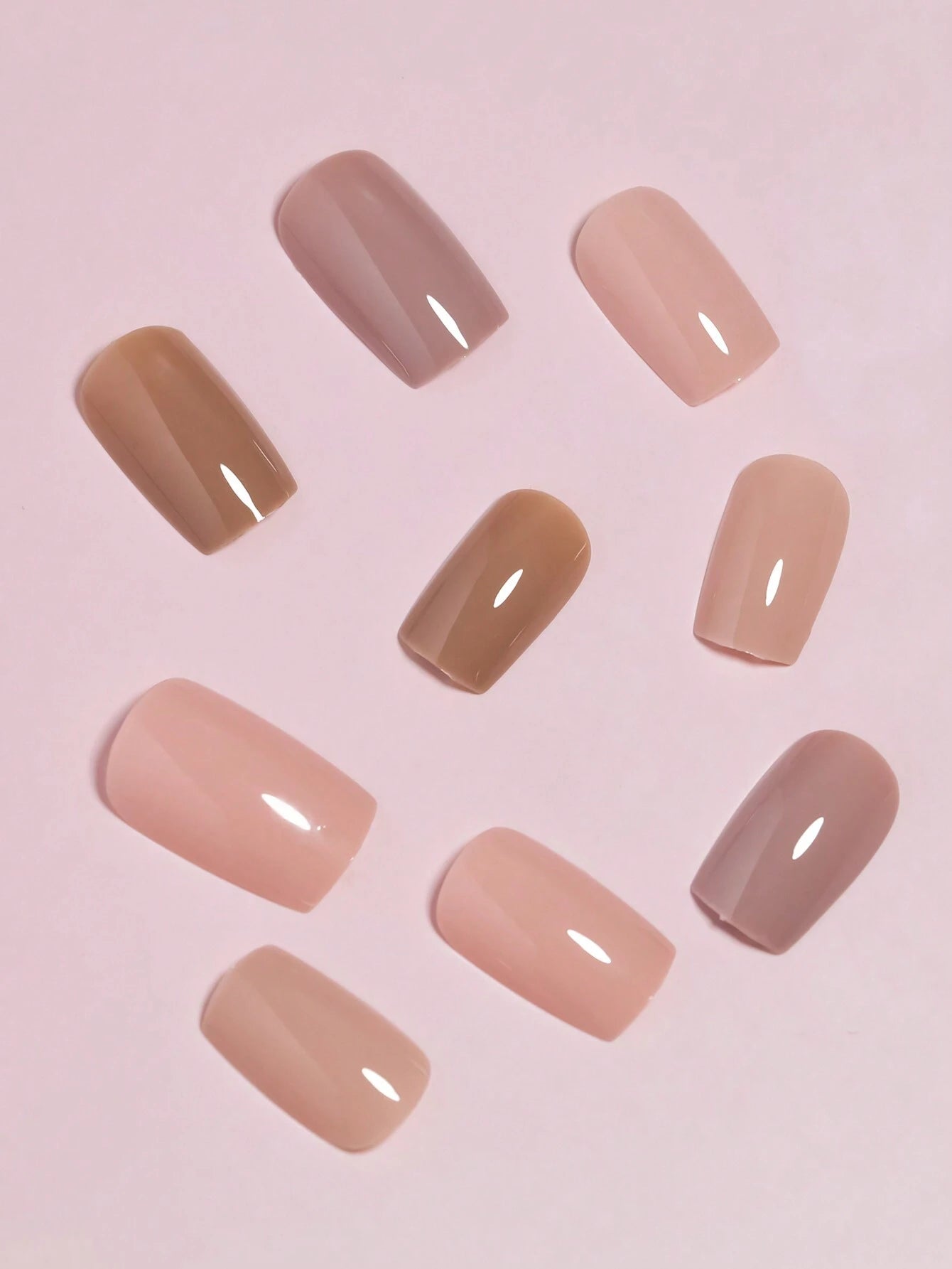 4 Colors (96 Pcs) Square Shape Press Nails Medium Size False Nails Brown Series Fake Nails Acrylic Faux Gloss Design Nails Full Coverage Nails for Women and Girls as Gifts