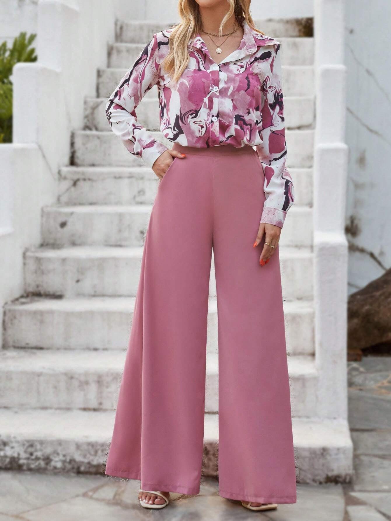 Privé Graphic Print Shirt & Wide Leg Pants