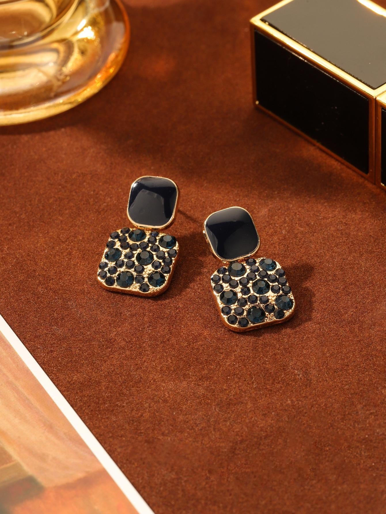 Rhinestone Decor Geometric Drop Earrings