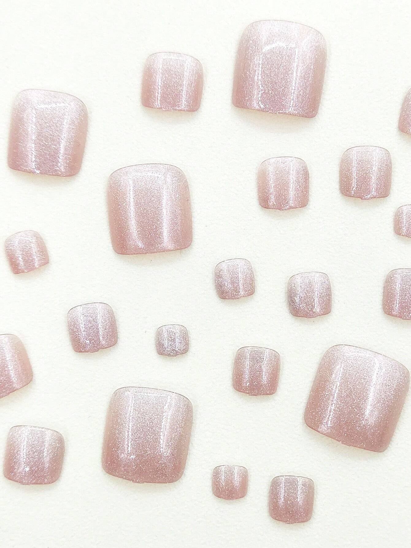 Upgrade Your Look with 24Pcs Short Square Sheer Full Cover Fake Toenail Press-On Pedicure Gel Nails Kit