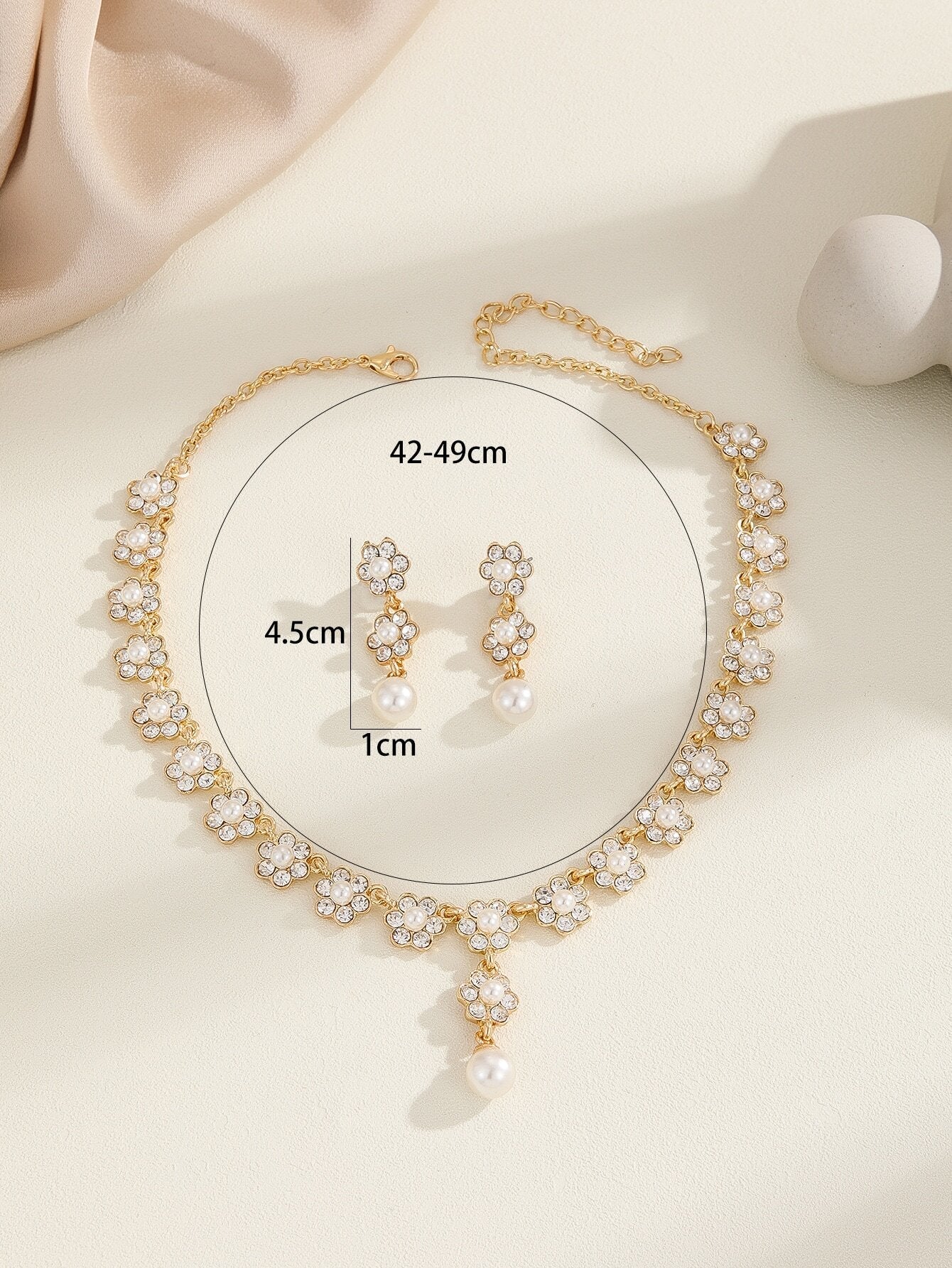 3Pcs/Set Wedding Bridal Jewelry Set with Small Faux Pearl, Crystal Water Drop Earrings and Necklace for Women'S Evening Party Dresses