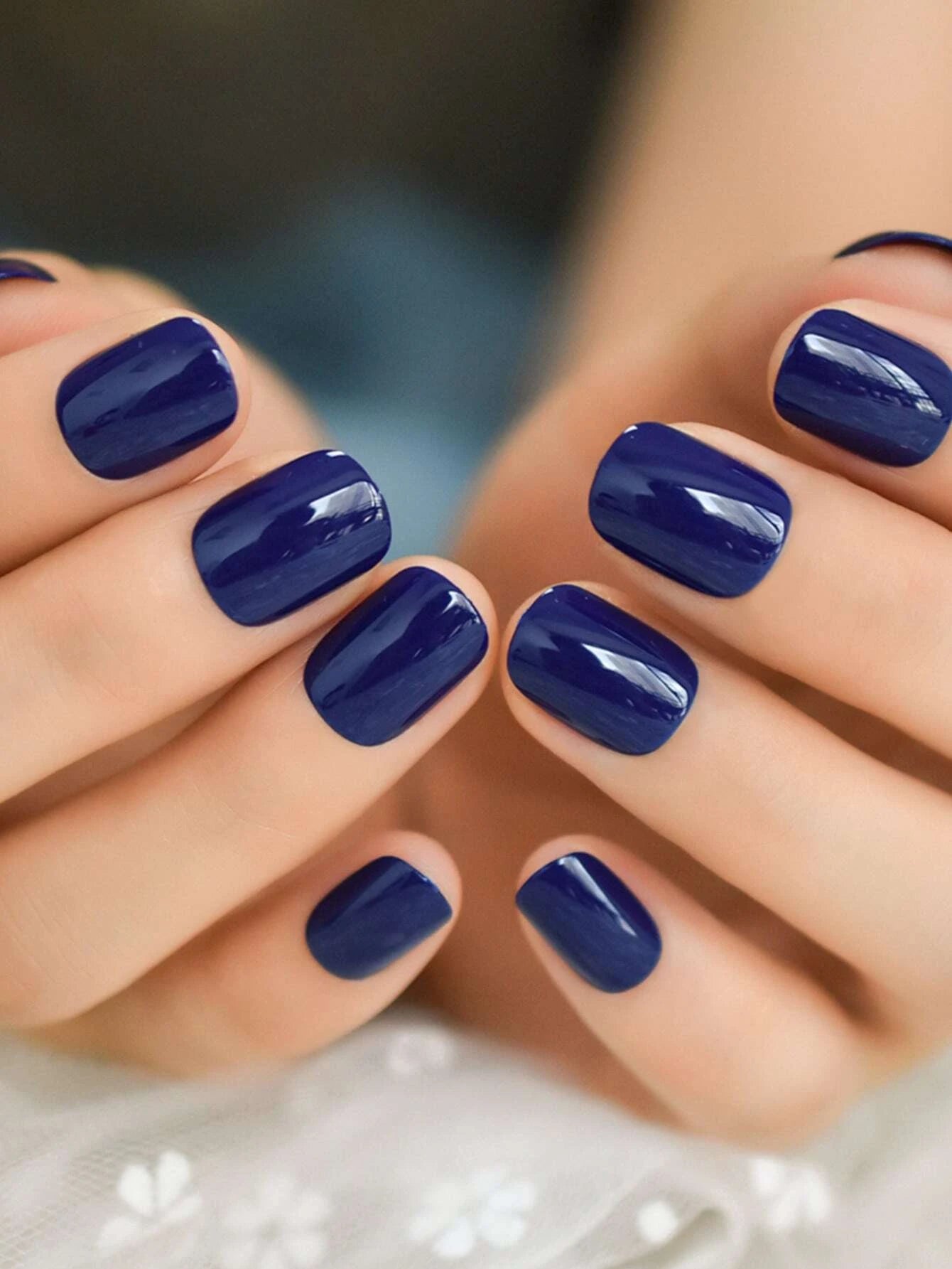 Elevate Your Style with 24Pcs Short Square Blue Solid Glossy Plain Fake Nail & 1Sheet Tape & 1Pc Nail File & 1Pc Stick