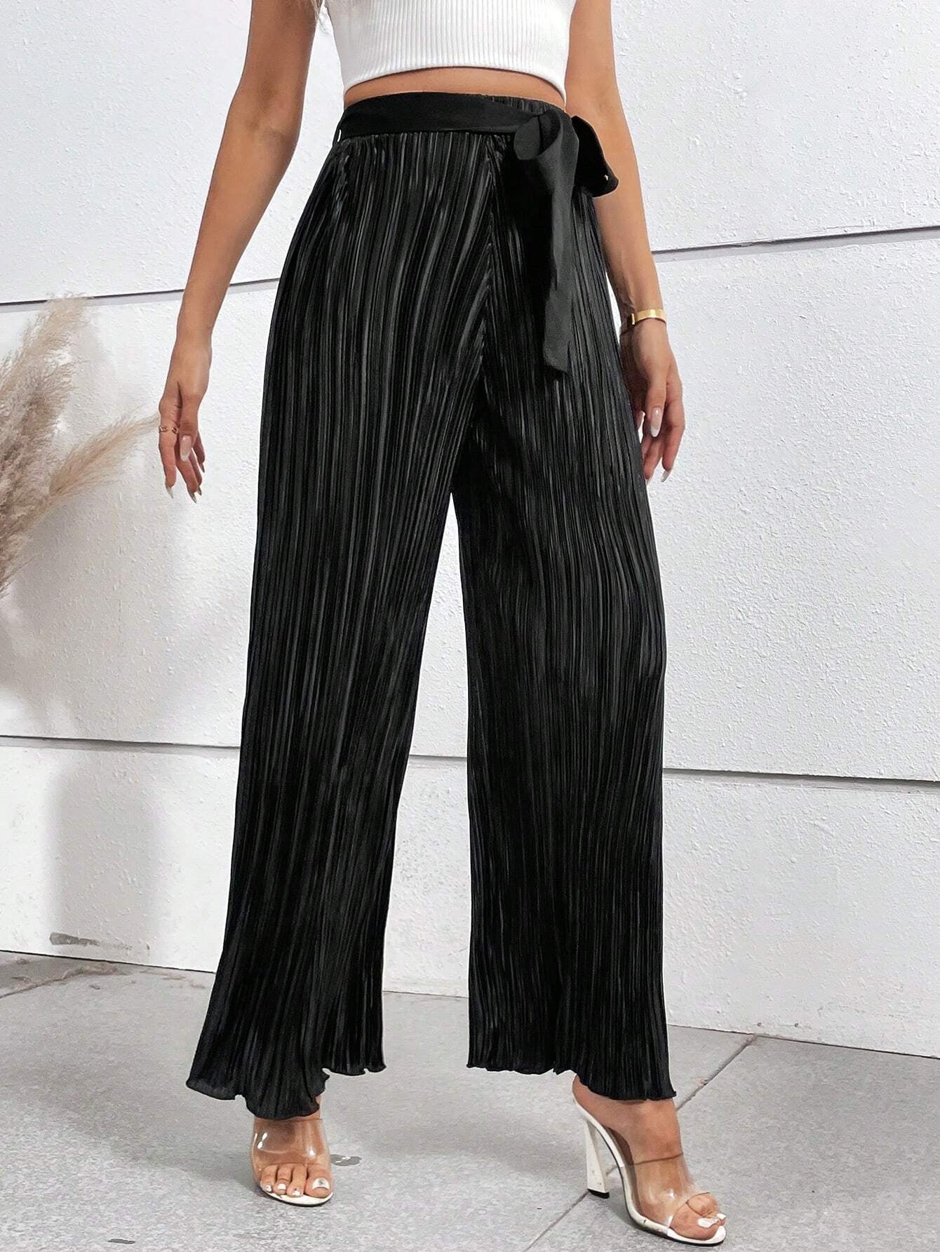 Privé Women'S Tie Waisted Pleated Wide Leg Pants