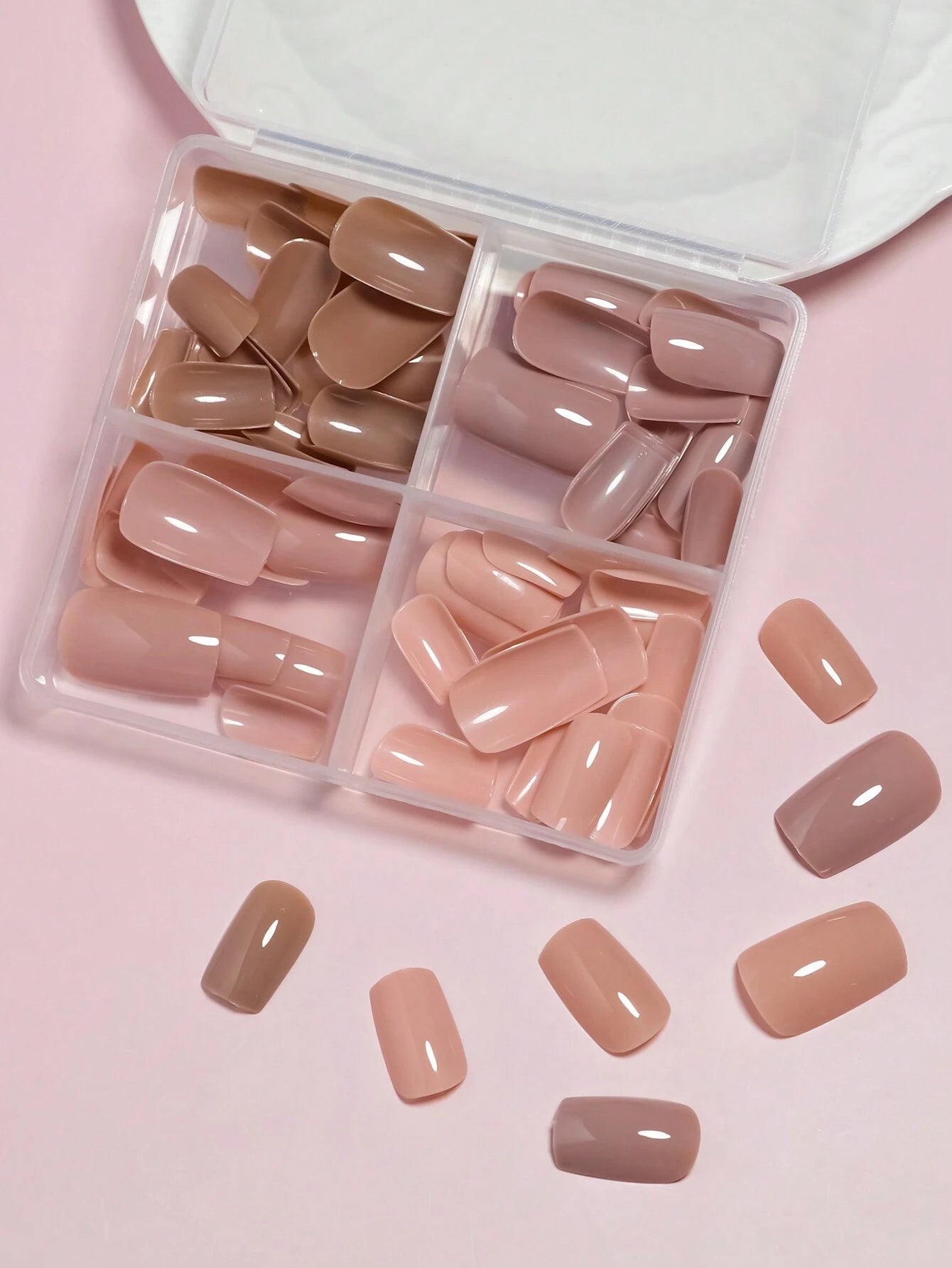 4 Colors (96 Pcs) Square Shape Press Nails Medium Size False Nails Brown Series Fake Nails Acrylic Faux Gloss Design Nails Full Coverage Nails for Women and Girls as Gifts