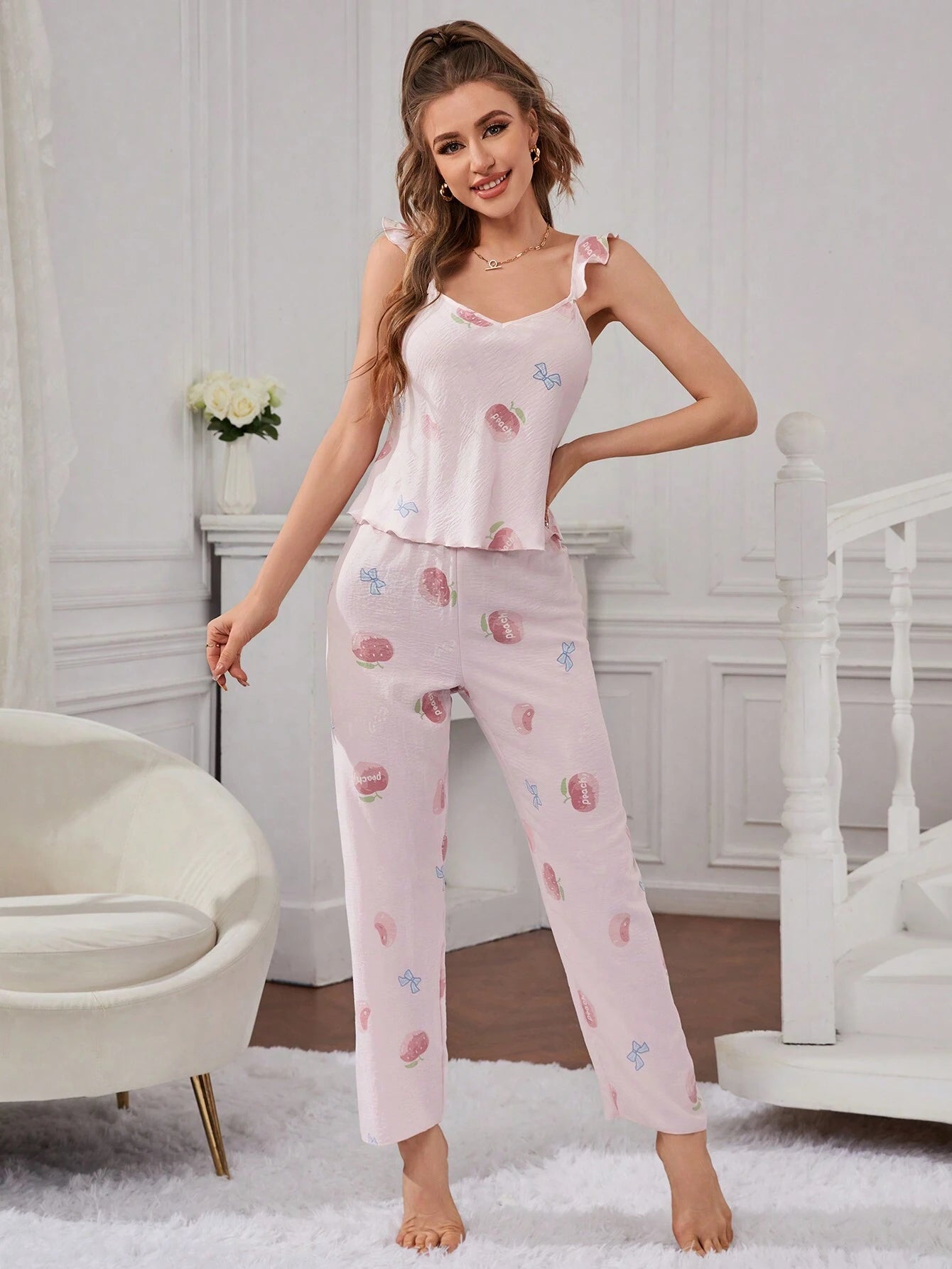 Women'S Pink Camisole & Long Pants Pajamas Set