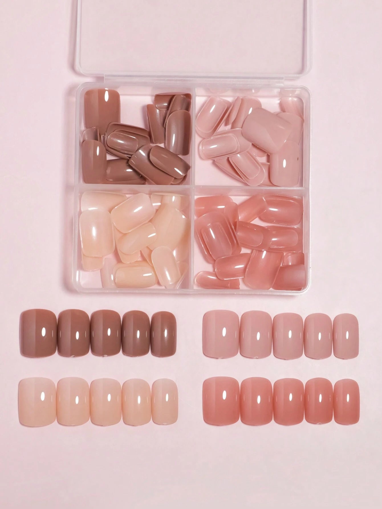 96Pcs(4Colors) Short Square Press on Nails Acrylic Short Fake Nails Full Cover Black and White French Designs Shiny Glue on Nails False Nail as Gift for Women and Girls with Storage Box