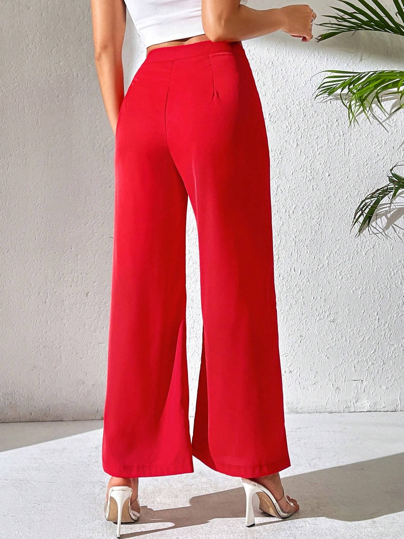 PETITE Solid Color Wide Leg Pants