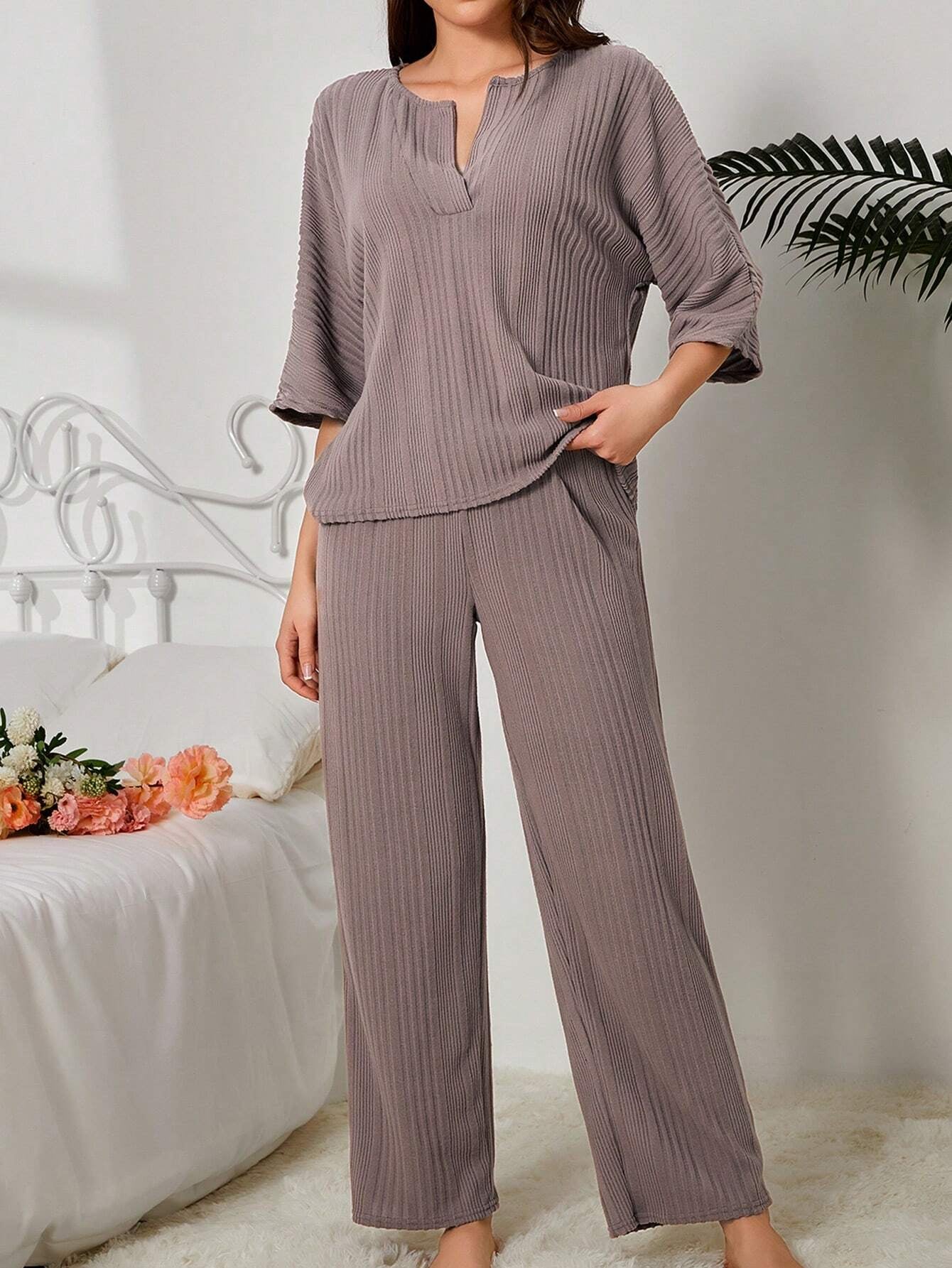Women'S Solid Color Loose Fit Homewear Set