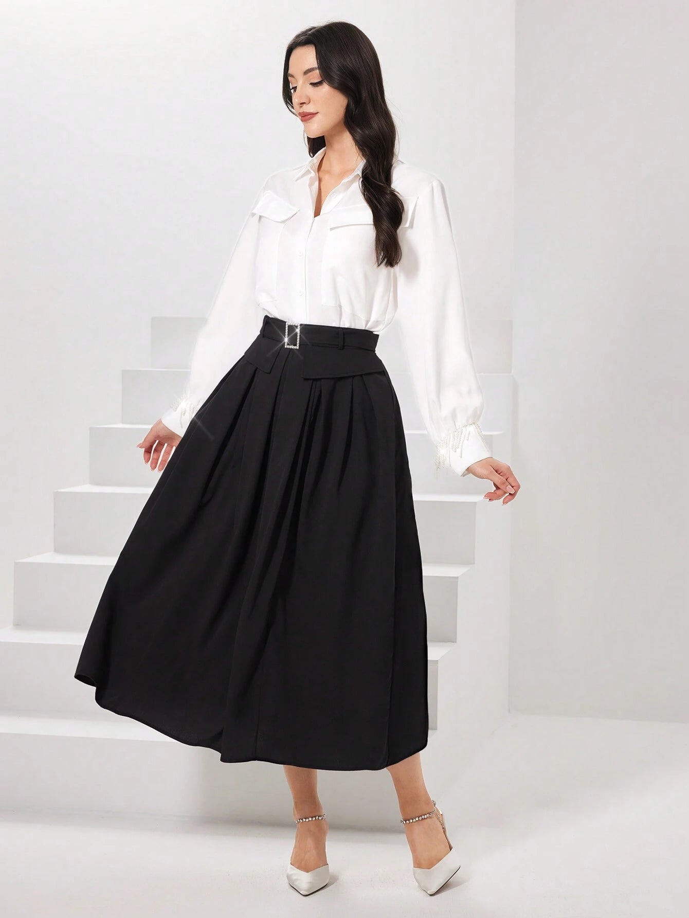 Mulvari Women'S Solid Color Pleated Skirt