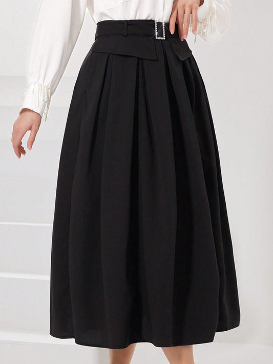 Mulvari Women'S Solid Color Pleated Skirt