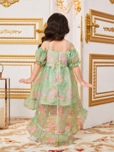 Young Girl Slim Fitted Gorgeous Holiday Puff Sleeve High Low Maxi Dress