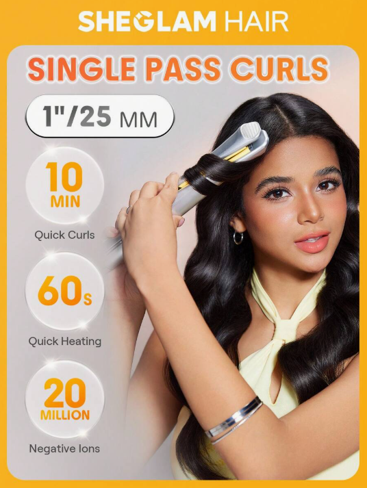 SHEGLAM مكواة شعر بلون أصفر ناعم لفرد و تجعيد الشعر