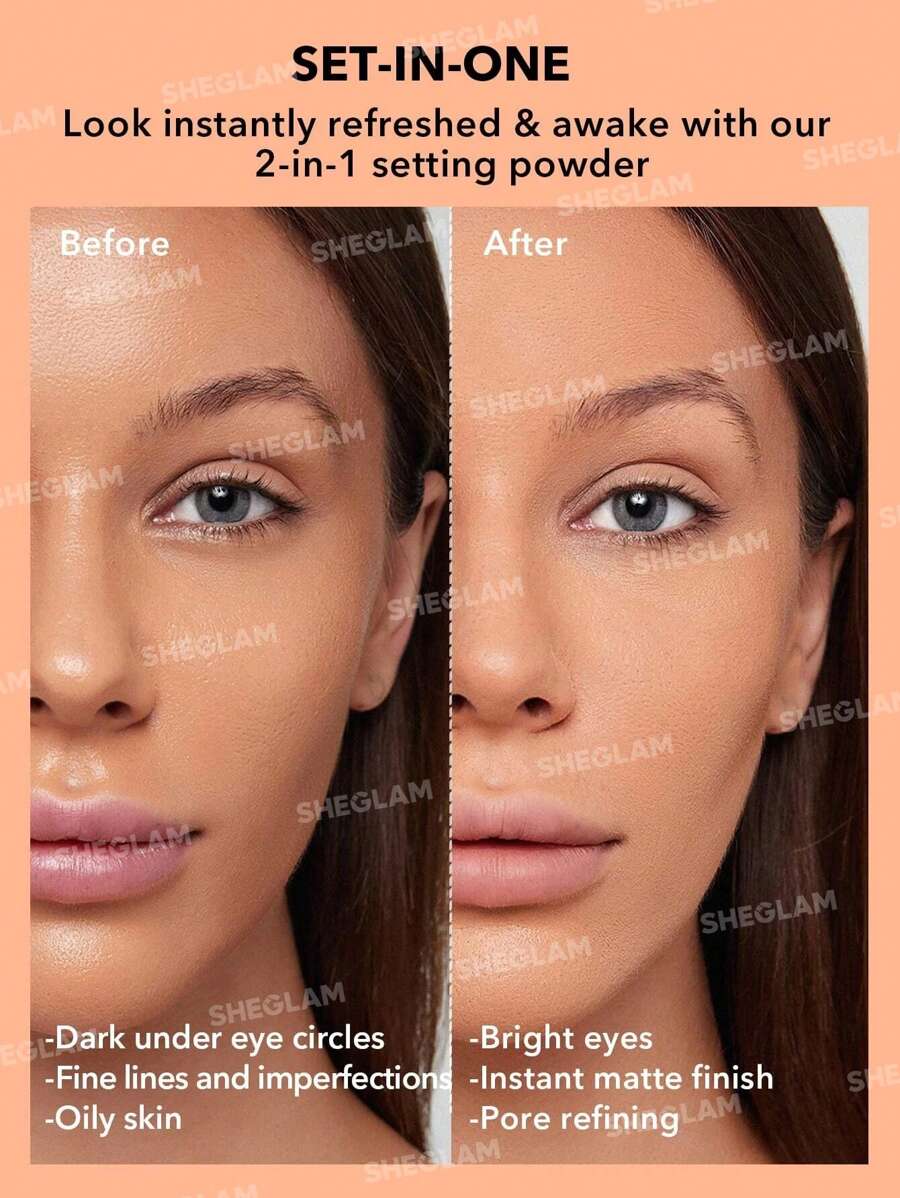 SHEGLAM بودرة تثبيت الوجه وتحت العين 2 في 1 شفافة وغير لامعة