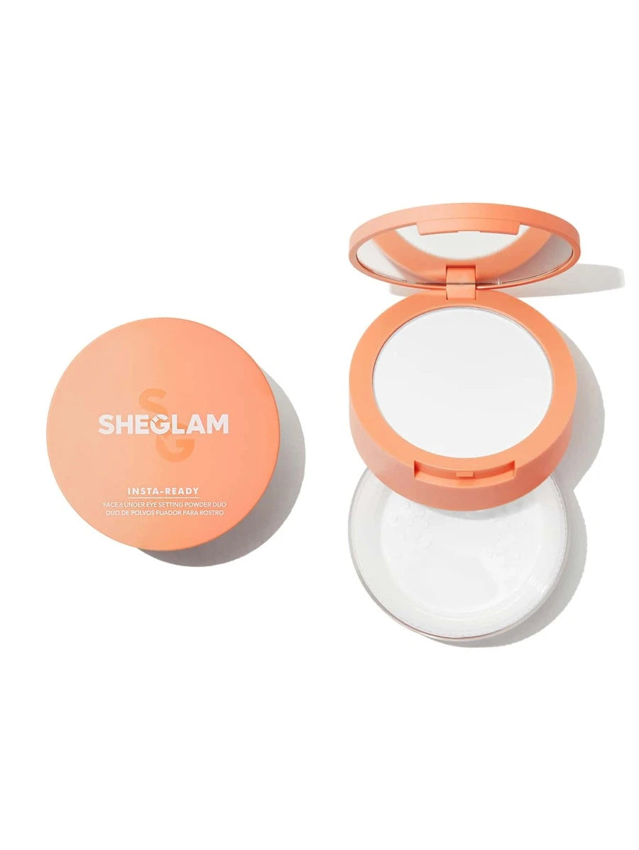 SHEGLAM بودرة تثبيت الوجه وتحت العين 2 في 1 شفافة وغير لامعة