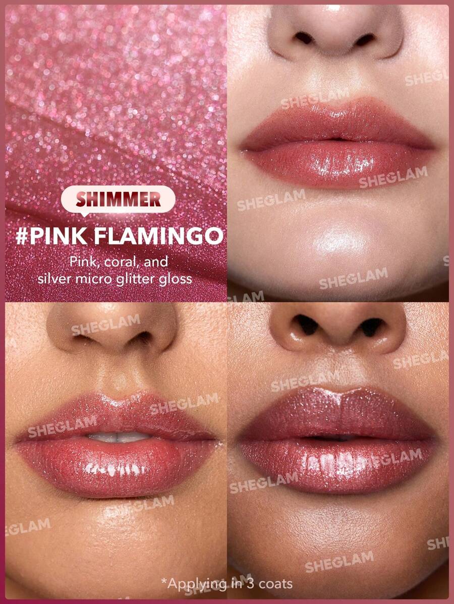 SHEGLAM ملمع شفاه وردي مرطب غير لاصق وممتلئ