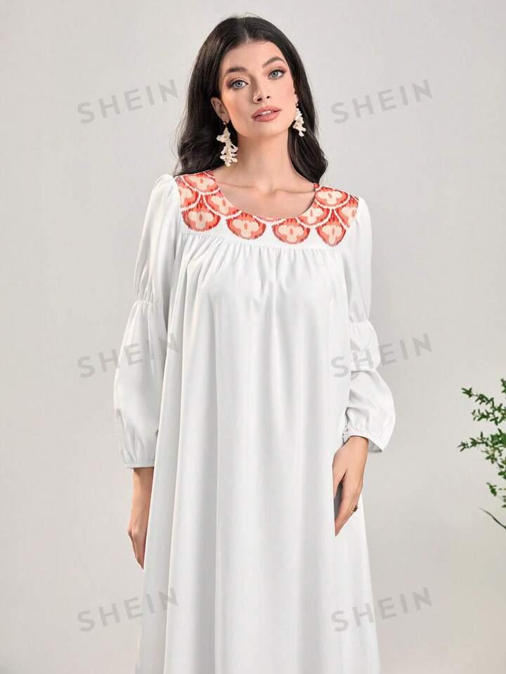 SHEIN Najma فستان طباعة النقش أكمام فانوس