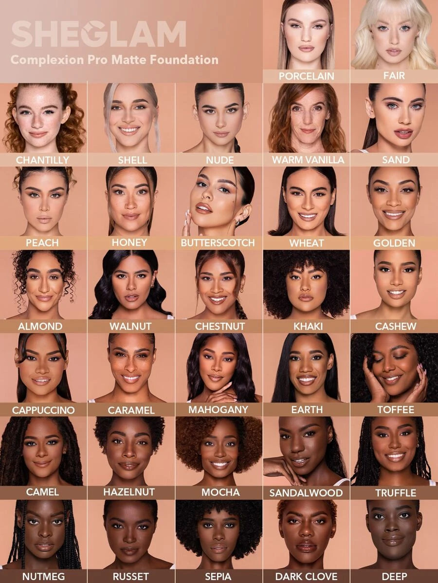 SHEGLAM كريم أساس مطفي بني مقاوم للماء والتعرق