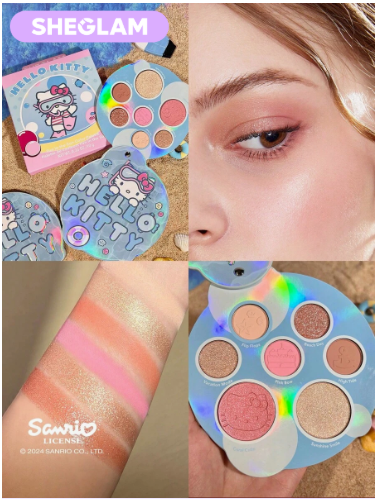 SHEGLAM Hello Kitty Fun In The Sun لوحة ألوان ظلال عيون وأحمر خدود بني ووردي