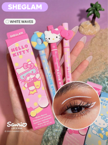 SHEGLAM Hello Kitty Make Waves White Waves آيلاينر مقاوم للماء 3 ألوان بلون