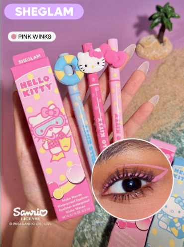 SHEGLAM Hello Kitty Make Waves Pink Winks كحل مقاوم للماء 3 ألوان بلون