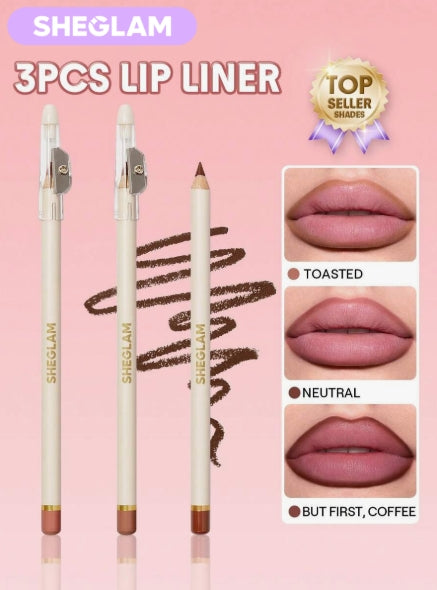 SHEGLAM Lip Facts مجموعة أقلام تحديد شفاه 3 قطع