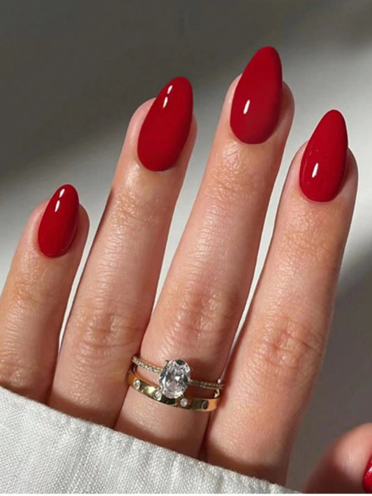 SHEIN طقم أظافر بشكل لوزي بلون أحمر داكن أنيق