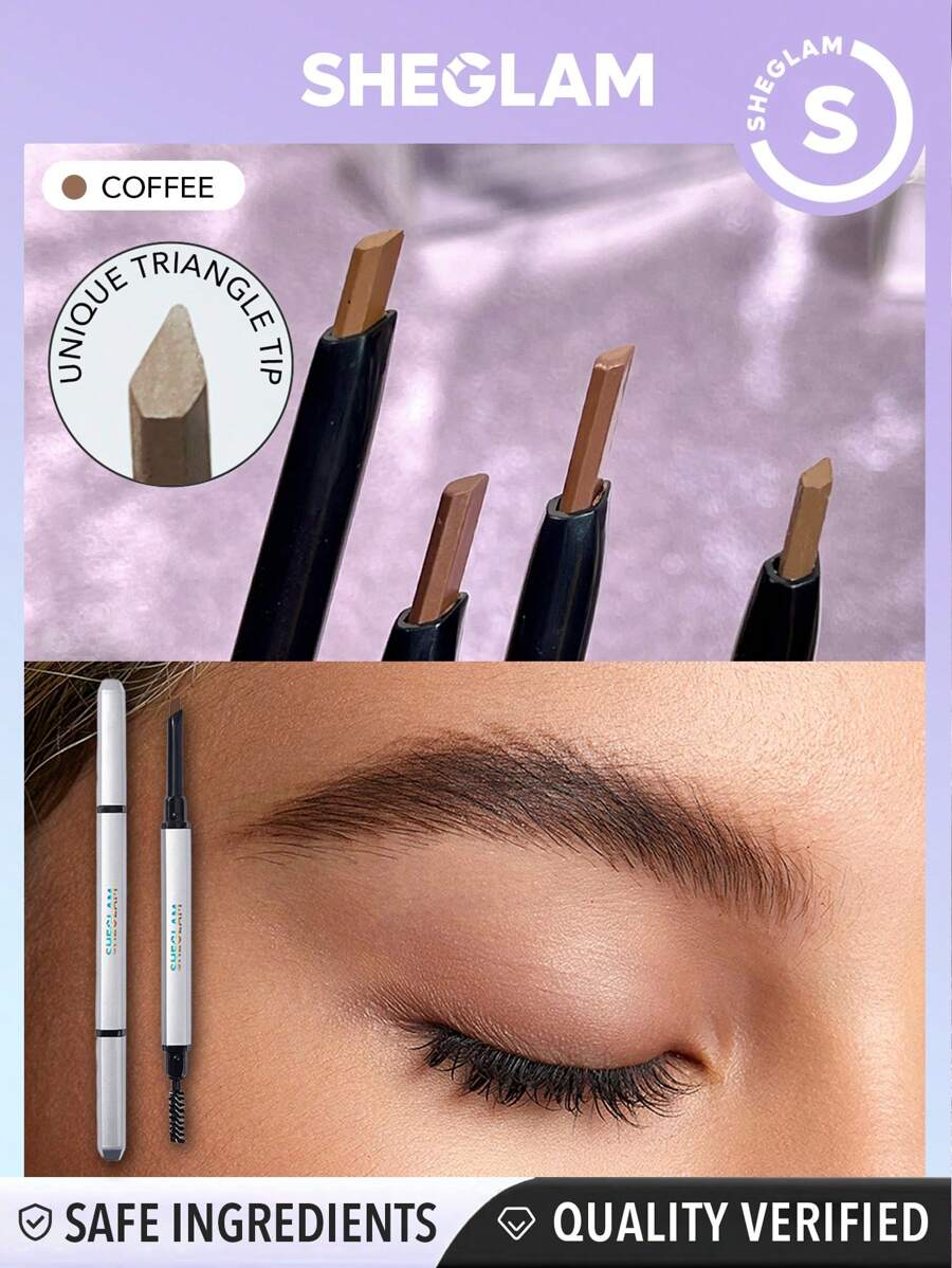 SHEGLAM قلم حواجب رفيع مزدوج الرأس - قهوة للمكياج الحواجب الثابت والممتد الأمد المضاد للتلطخ، مع رأس حواجب مثلث مميز