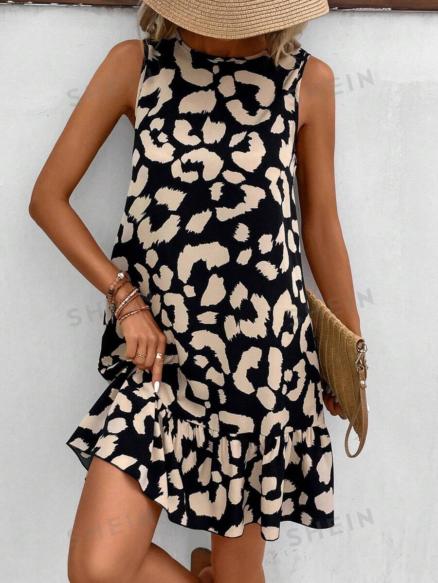 SHEIN Frenchy فستان سموك طباعة شامل بربطة ظهر حافة مكشكشة