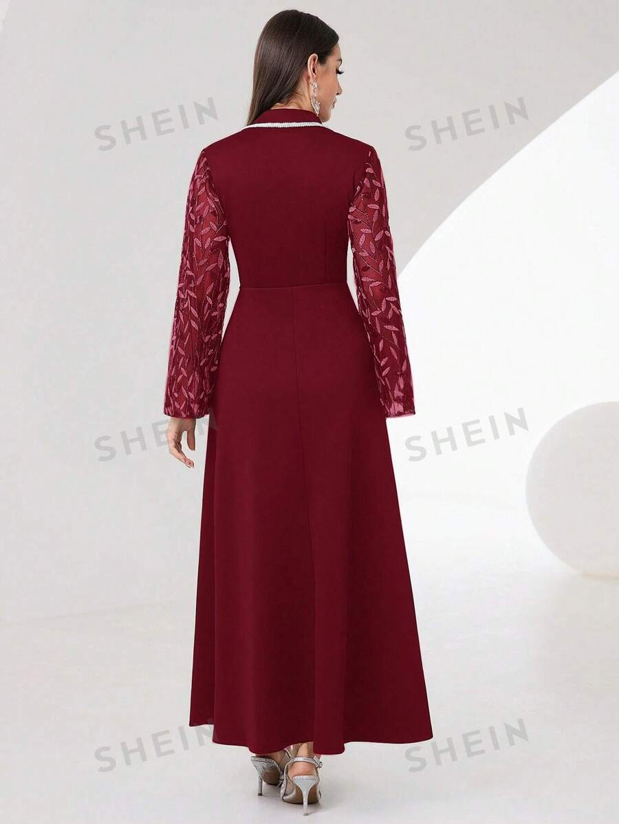 SHEIN Modely فستان بأكمام فلونس بحواف متباينة للصيف