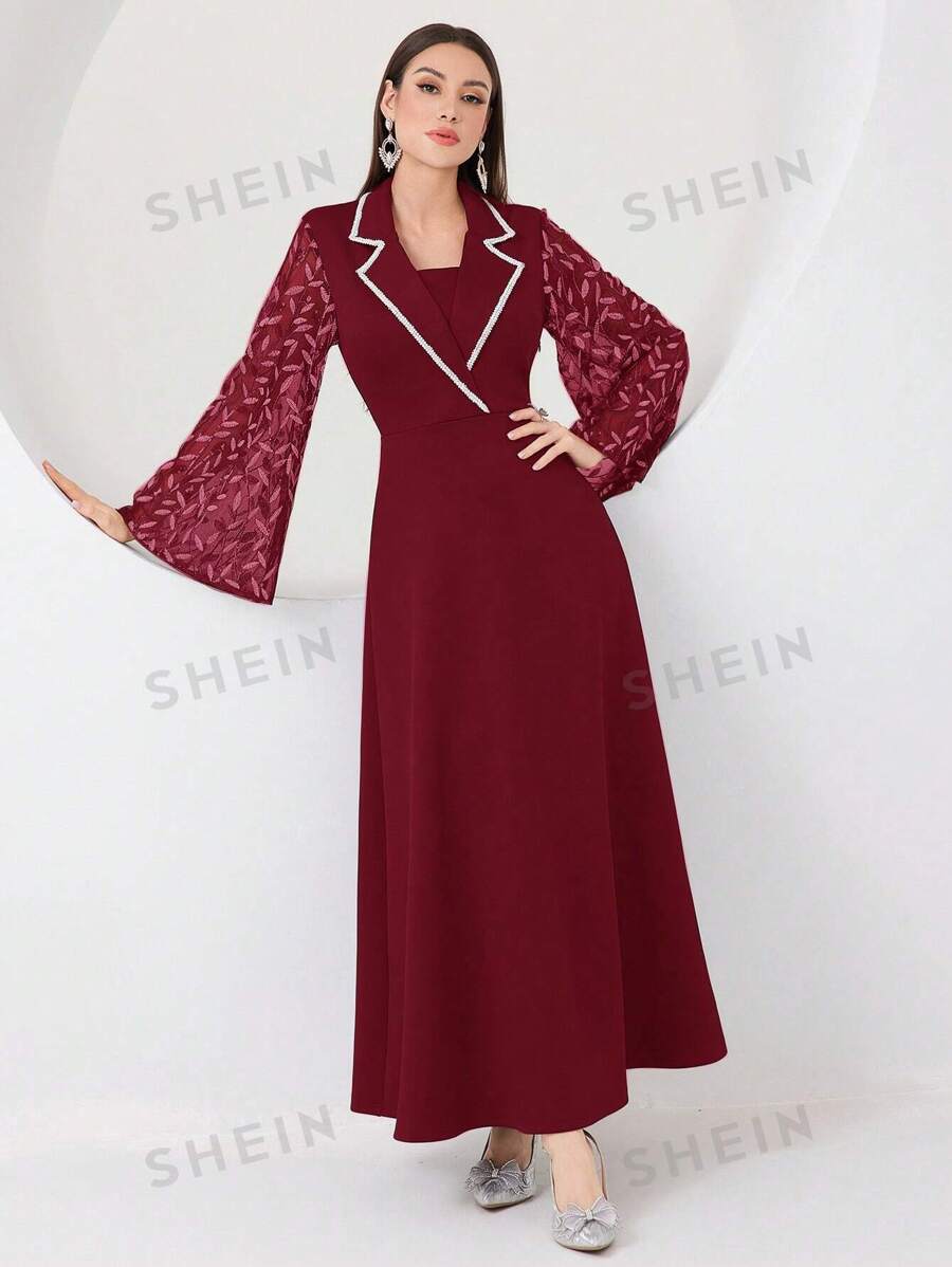 SHEIN Modely فستان بأكمام فلونس بحواف متباينة للصيف