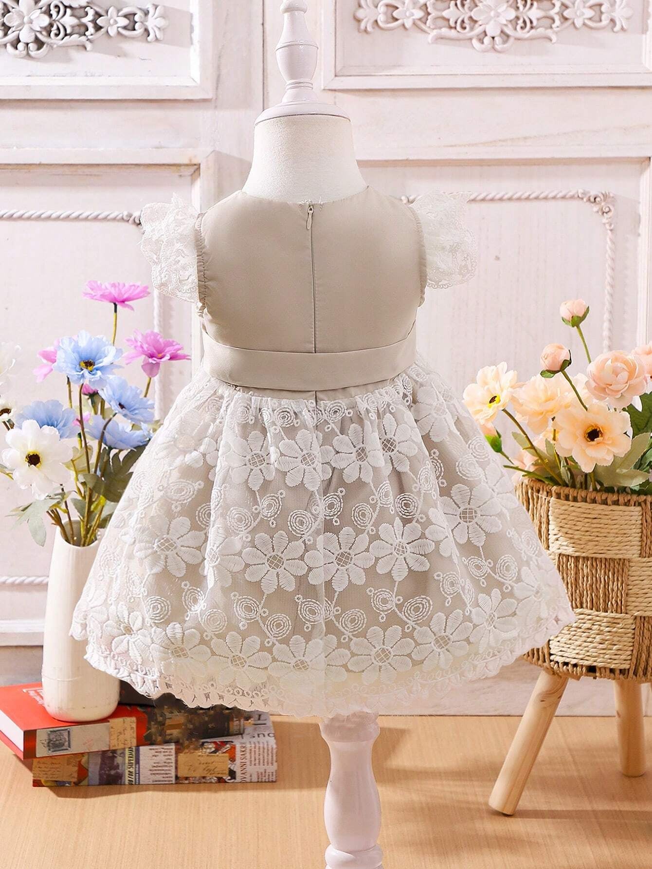 Baby Girl Contrast Lace Ruffle Trim Dress