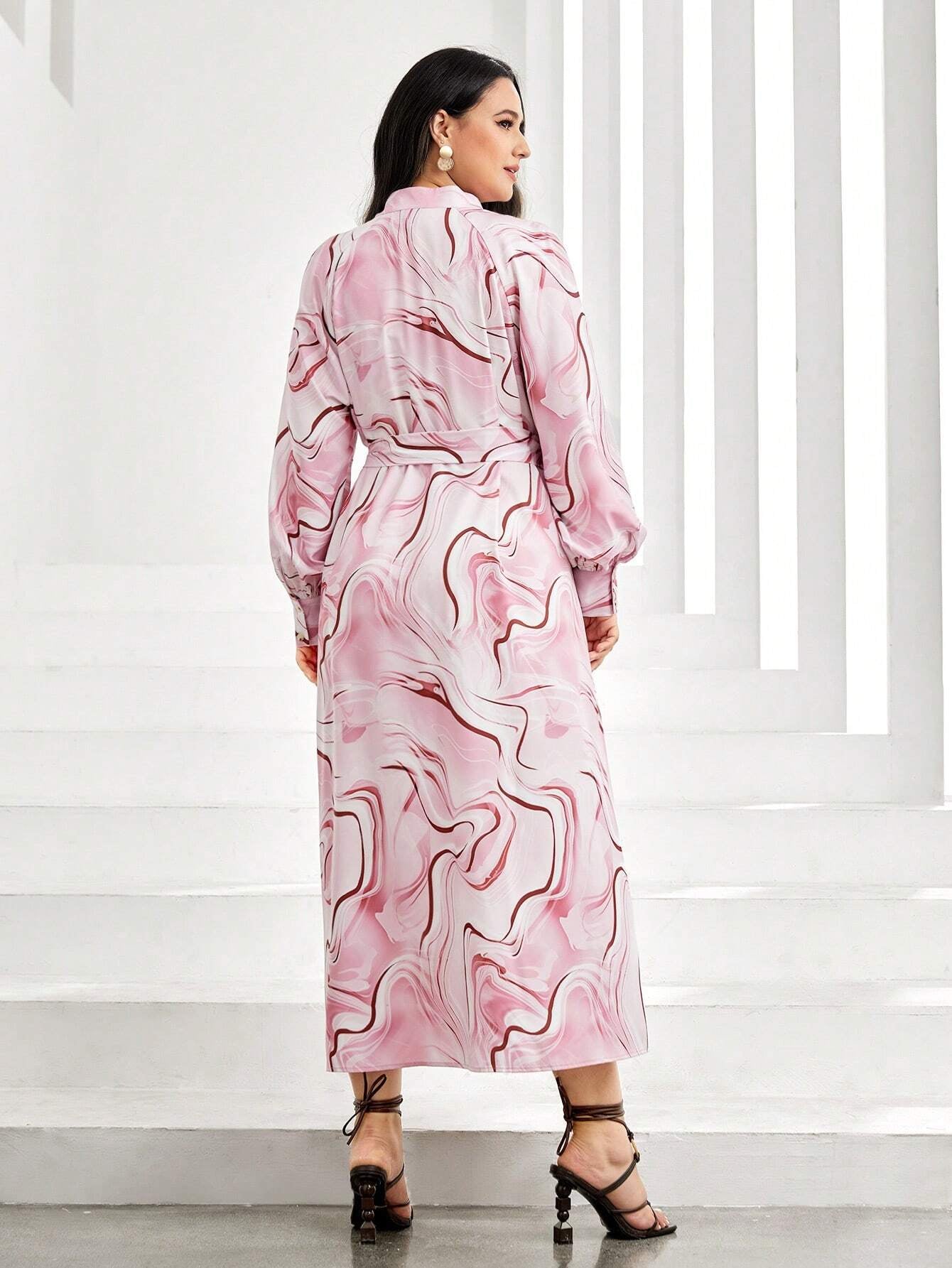 Mulvari plus Allover Print Belted Shirt Dress