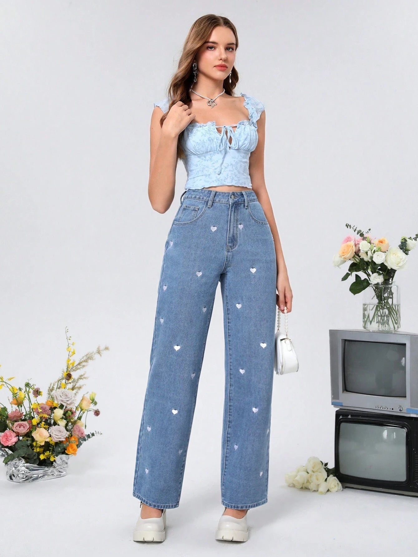 MOD Women'S Straight Leg Heart Print Jeans