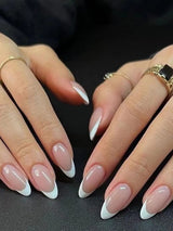 Upgrade Your Look with 24Pcs Long Almond French Style Full Cover Fake Nail Kit Never Go Out of Style