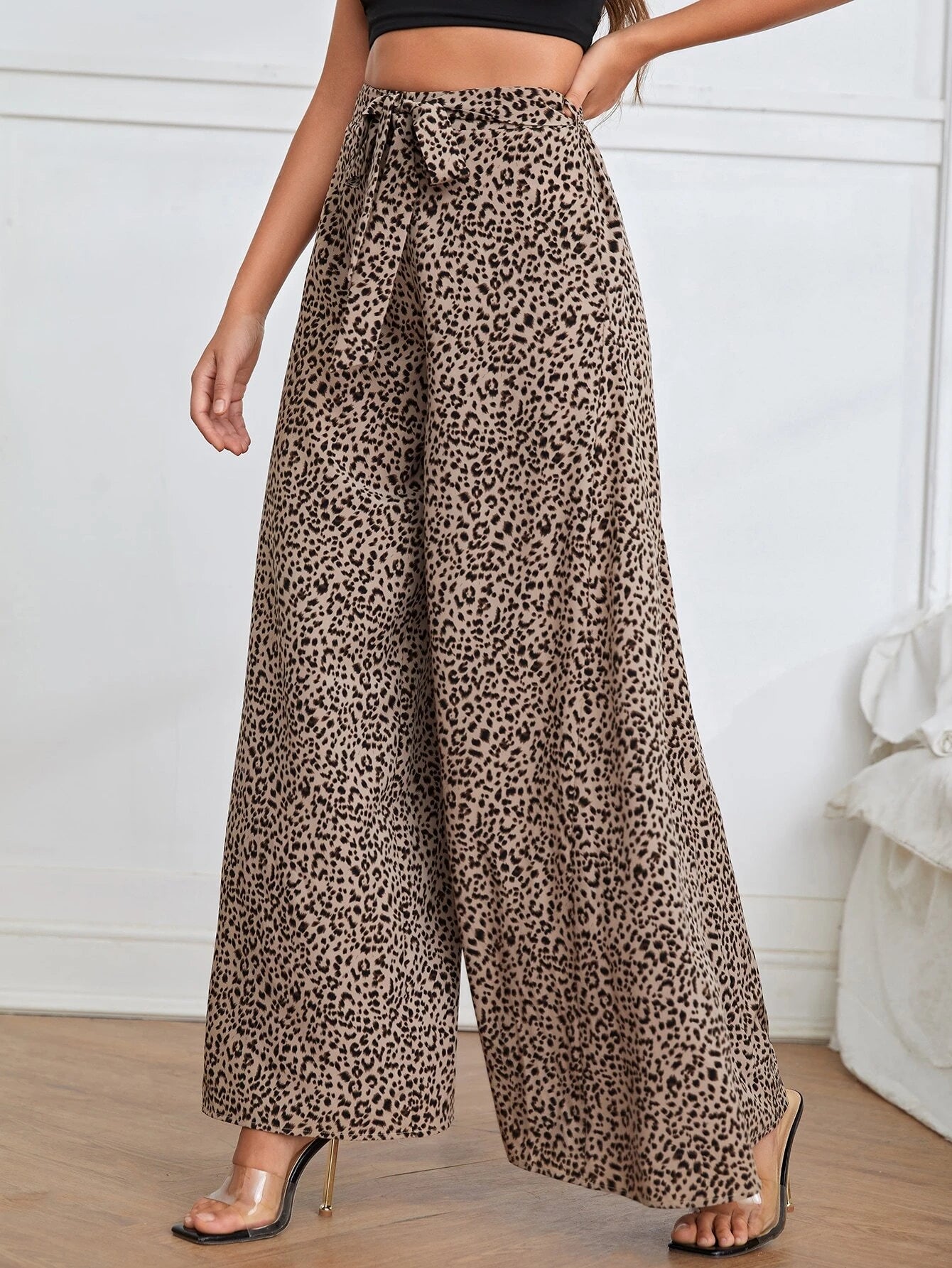 Clasi Leopard Print Belted Wide Leg Pants