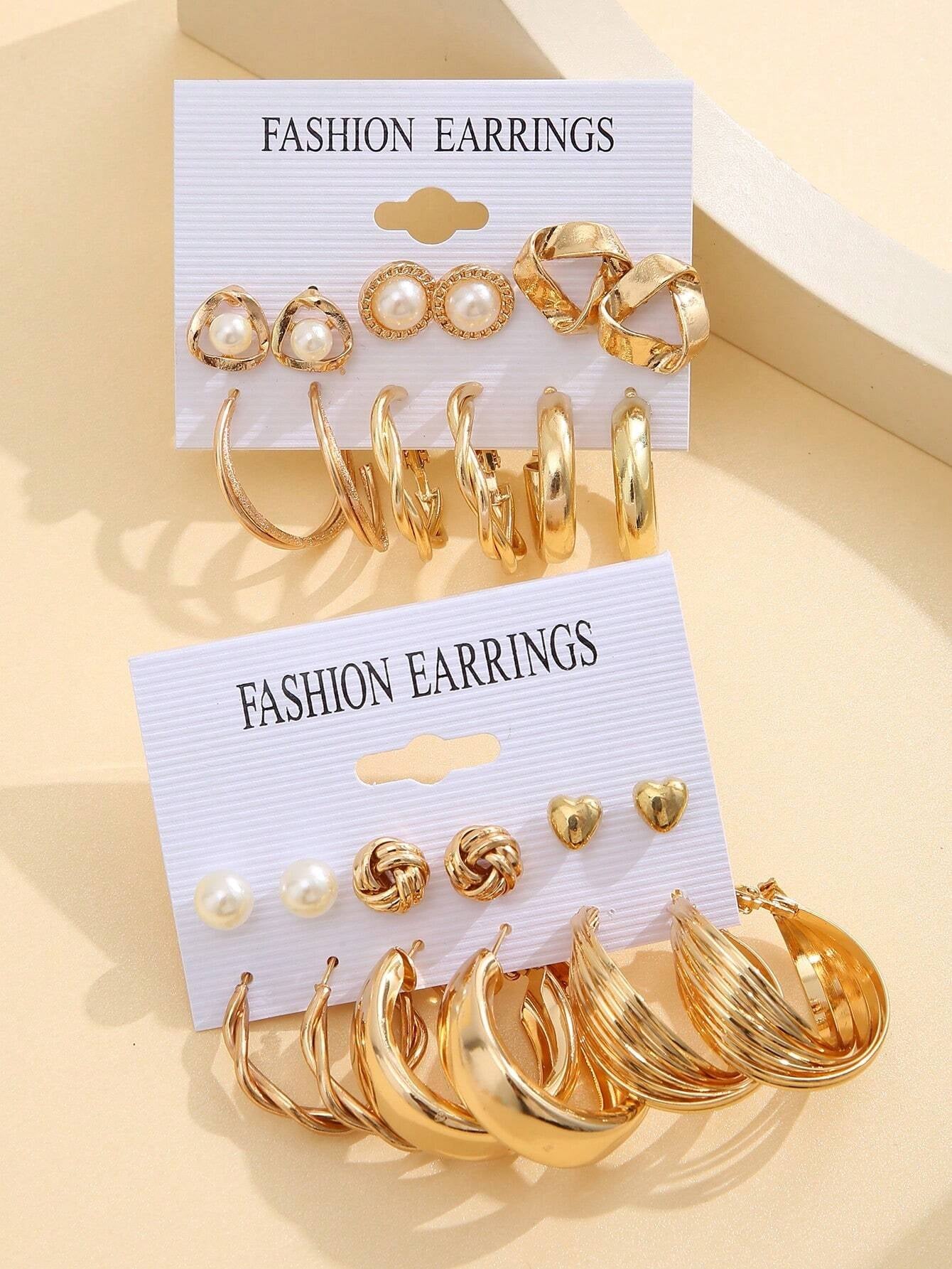 24Pcs Simple Rhinestone Faux Pearl Earrings with Metallic Geometric Design for Women, Perfect for Vacation, Dating, Gifts and Daily Wear