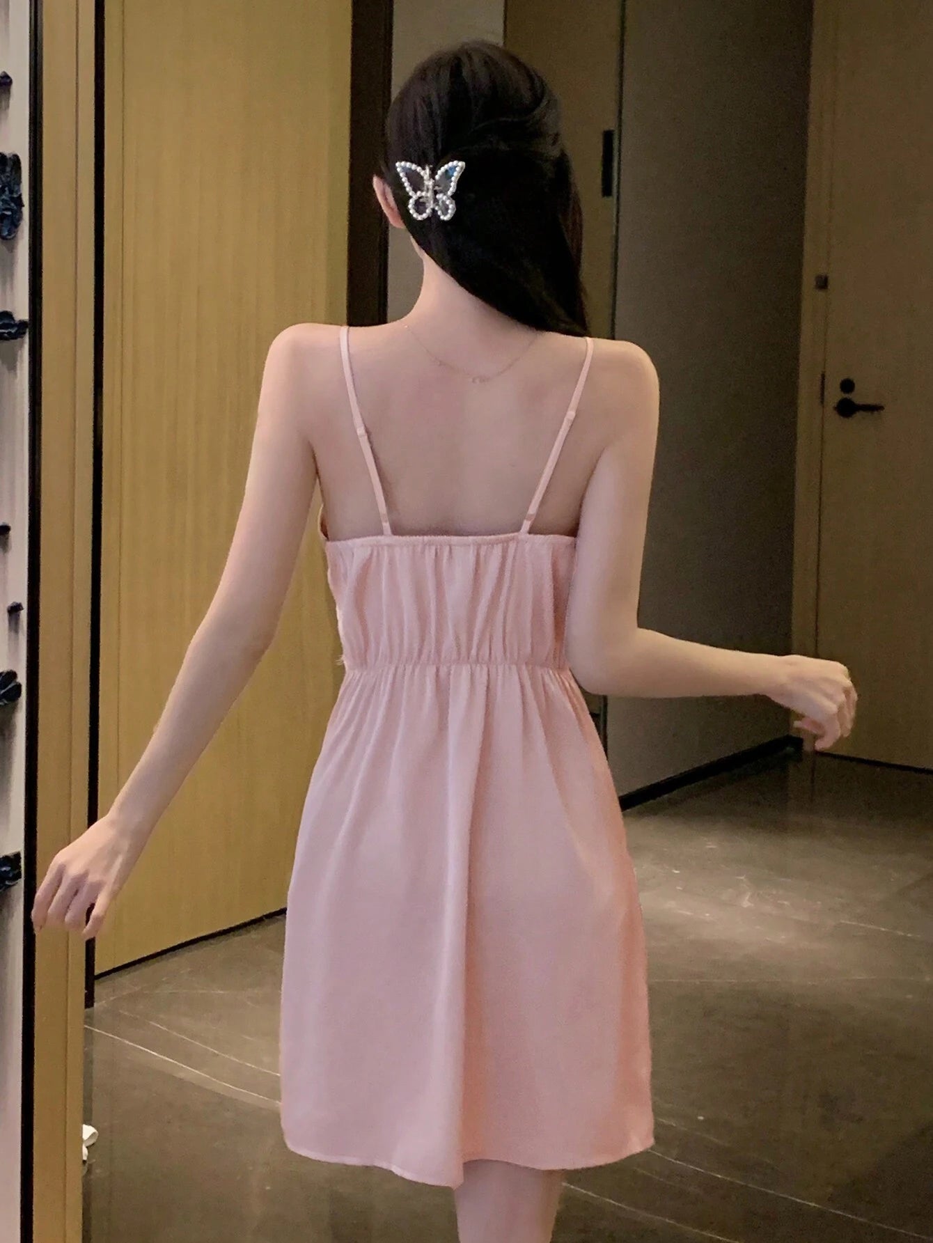 DAZY Ladies" Romantic Lace Patchwork Satin Empire Waist Camisole Sleep Dress