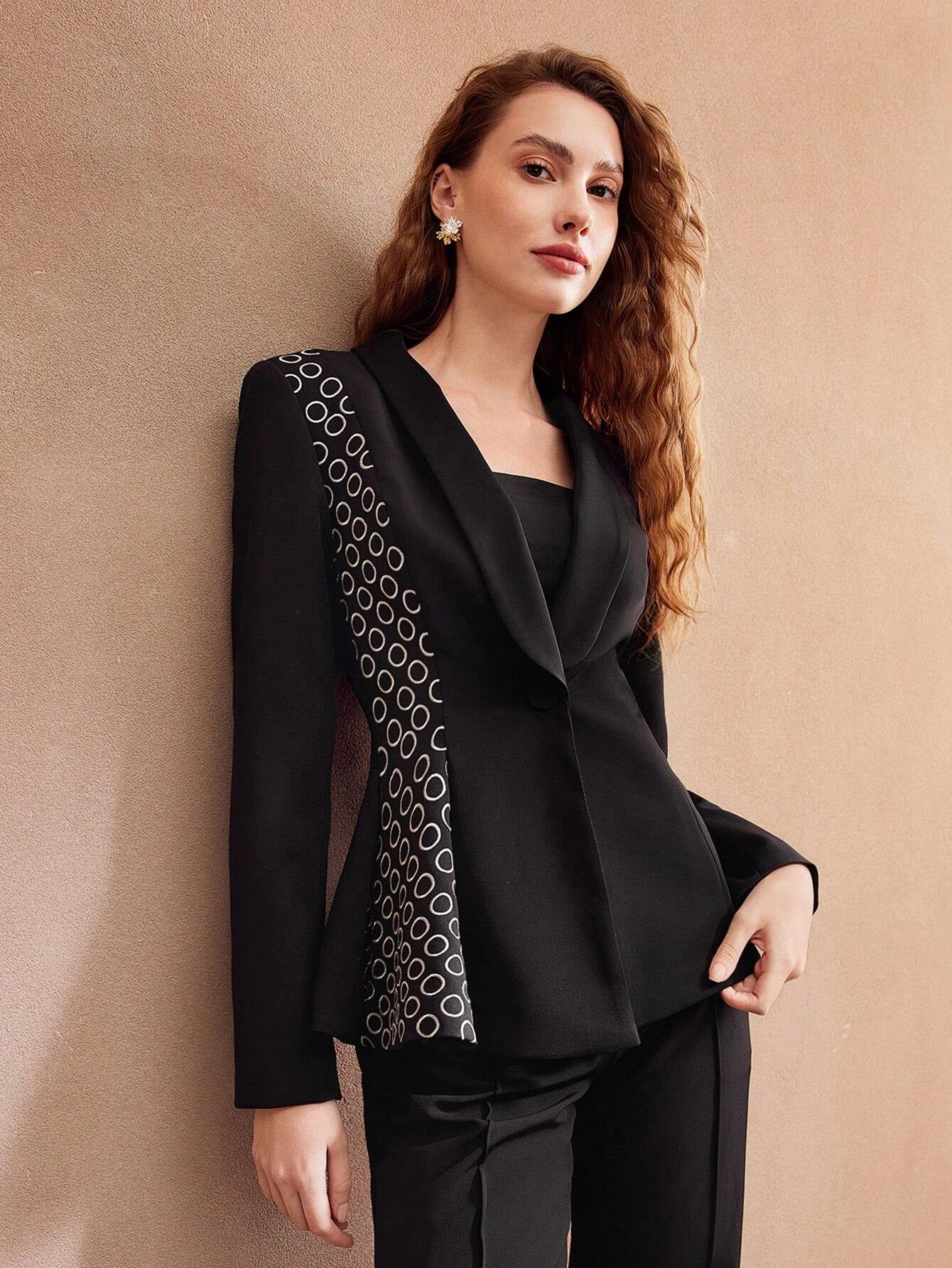 MOTF PREMIUM WOMEN'S POLKA DOT PRINT SHAWL COLLAR BLAZER